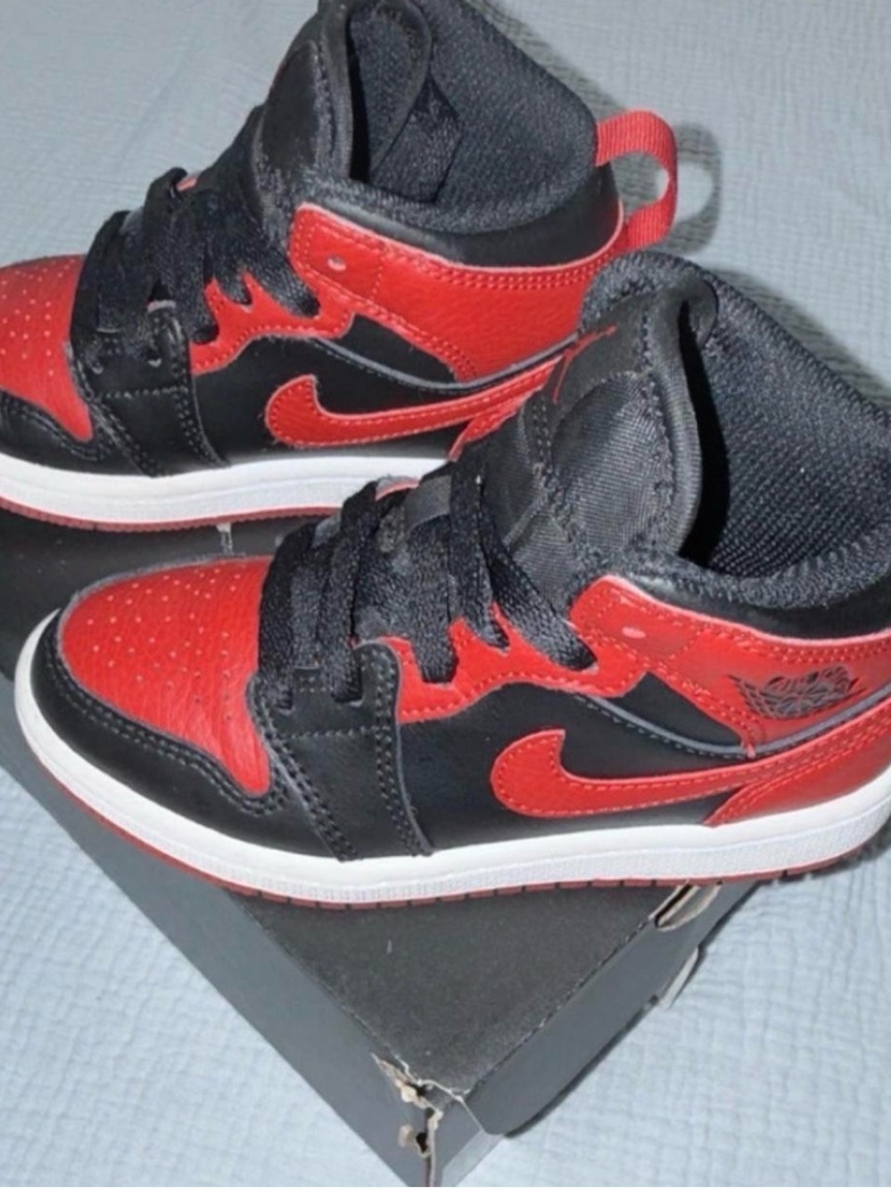 Kids size 11 Jordan 1 Mid red/black sneakers with white sole